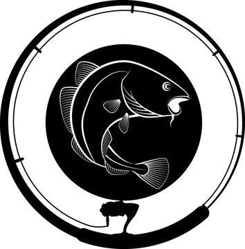 recommend clip art: fishing badge with cod fish and fishing rod