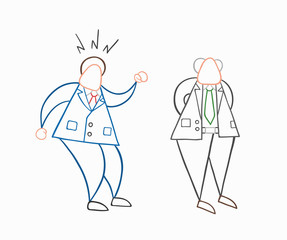 Hand-drawn vector businessman worker angry at boss