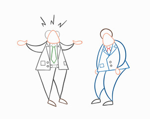 Hand-drawn vector angry boss with businessman worker