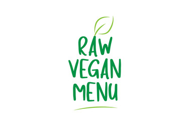 raw vegan menu green word text with leaf icon logo design