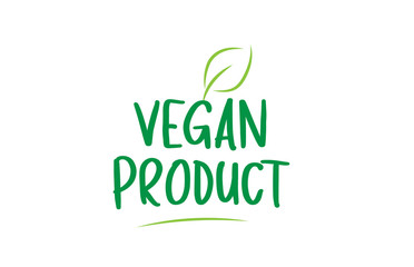 vegan product green word text with leaf icon logo design