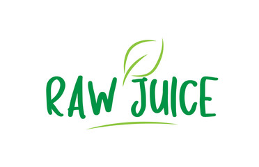 raw juice green word text with leaf icon logo design