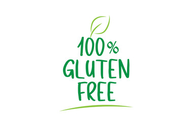 100% gluten free green word text with leaf icon logo design