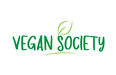 vegan society green word text with leaf icon logo design