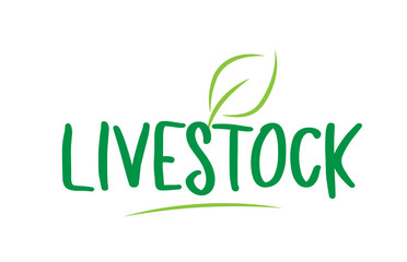livestock green word text with leaf icon logo design