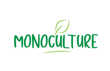 monoculture green word text with leaf icon logo design