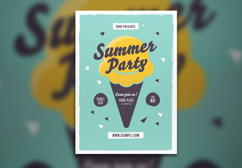 Summer Party Flyer Layout with Illustrative Ice Cream Elements