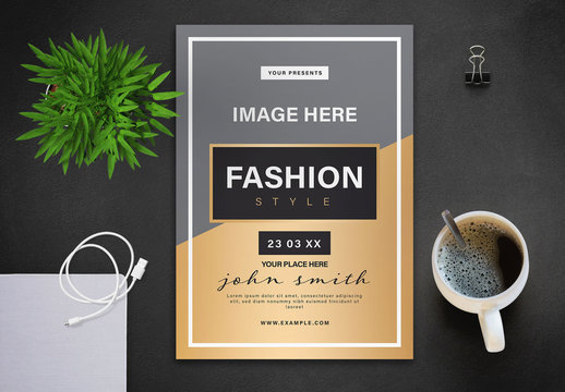 Stylized Flyer Layout with Photo and Gradient Elements