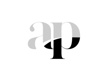 alphabet letter ap a p black and white logo icon design