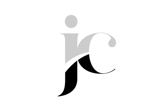 alphabet letter jc j c black and white logo icon design