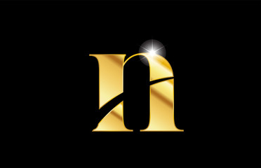alphabet letter n gold golden metal metallic logo icon design