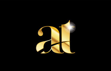 alphabet letter at a t gold golden metal metallic logo icon design