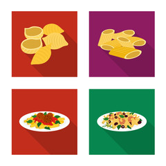 Vector illustration of pasta and carbohydrate symbol. Collection of pasta and macaroni vector icon for stock.