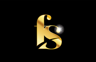alphabet letter fs f s gold golden metal metallic logo icon design