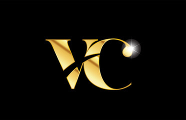 alphabet letter vc v c gold golden metal metallic logo icon design