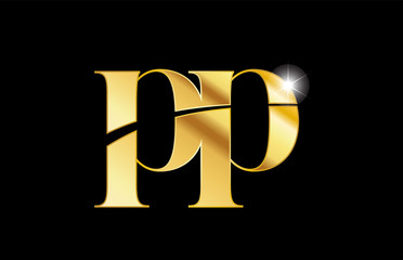alphabet letter pp gold golden metal metallic logo icon design