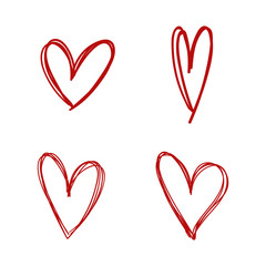 Heart doodles, sketch hand drawn illustration of love symbol hearts