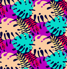 Palm Leaf Seamless Background. Monstera leaf pattern