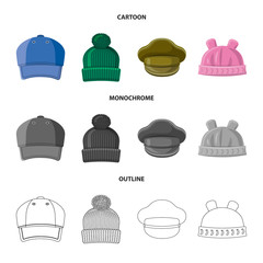 Isolated object of headgear and cap symbol. Collection of headgear and accessory stock symbol for web.