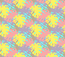 Fototapeta na wymiar Palm Leaf Seamless Background. Monstera leaf pattern