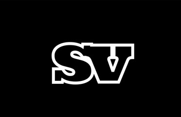 connected sv s v black and white alphabet letter combination logo icon design