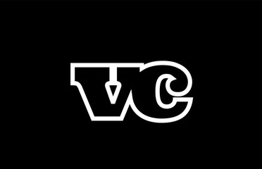connected vc v c black and white alphabet letter combination logo icon design
