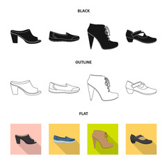 Vector design of footwear and woman symbol. Collection of footwear and foot stock symbol for web.