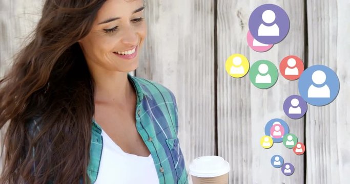 Woman checking on her social media account while drinking coffee 4k