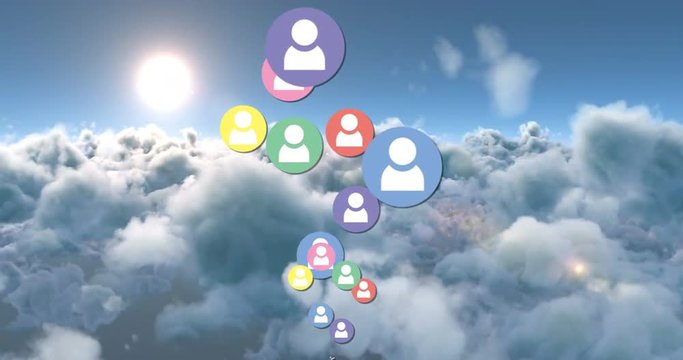 Follow icons flying up the sky 4k
