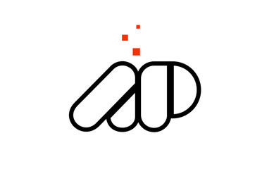 AP A P black white red alphabet letter combination logo icon design