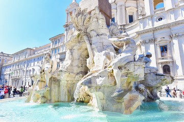 Naklejka premium Baroque-Style Art of Fountain of the Four Rivers at Piazza Navona in Rome