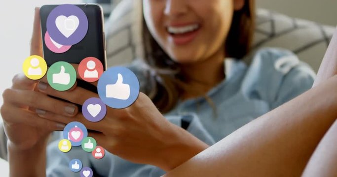 Woman checking social media account on her phone 4k
