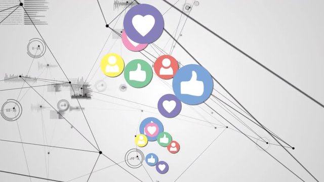 Moving social media icons with line graphs and satistics