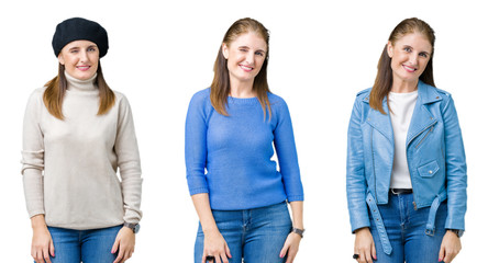 Obraz premium Collage of beautiful middle age woman over isolated background winking looking at the camera with sexy expression, cheerful and happy face.