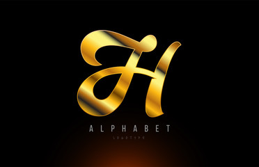 Gold golden H alphabet letter logo company icon design