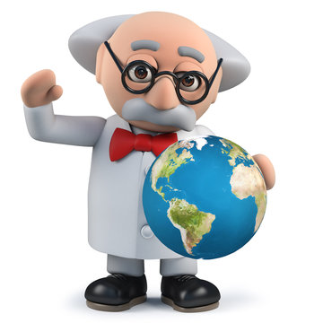 3d scientist holding a globe of the Earth