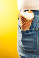 ice cream cone in jeans pocket