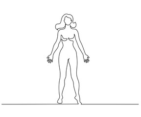 Woman standing in anatomy position Continuous line
