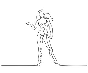 Woman standing in anatomy position Continuous line