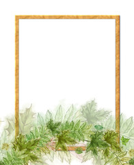 Green Summer Leaf Wreath on Wooden Rectangular Frame. Blank Template Decorated with Leaf Wreath.