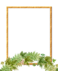 Green Summer Leaf Wreath on Wooden Rectangular Frame. Blank Template Decorated with Leaf Wreath.
