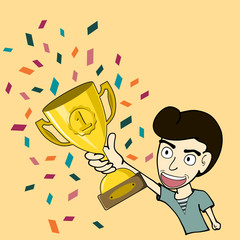 Man holding trophies received from being 1st