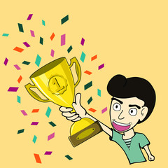 Man holding trophies received from being 1st