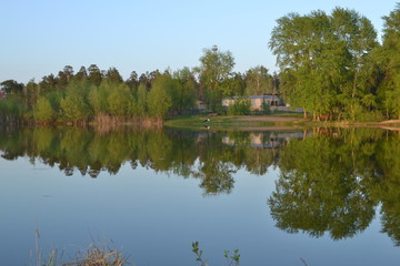 Fototapeta na wymiar by the forest lake