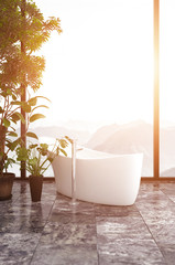 Bathroom interior with freestanding bathtub. 3d Rendering