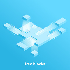 Naklejka premium isometric vector image on a blue background, rectangular blocks flying in different directions, working with data in the network