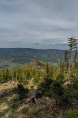 View from hill near Giant rocks in Jeseniky mountains in spring day