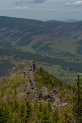 View from hill near Giant rocks in Jeseniky mountains in spring day