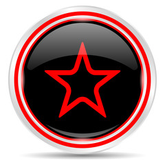 Star icon. Round metal web button, black and red.
