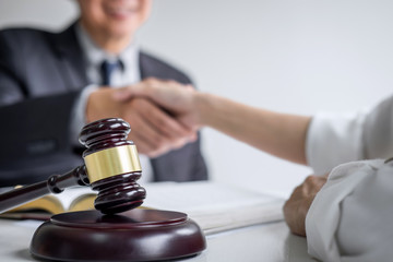 Good service cooperation of Consultation between a male lawyer and business woman customer,...